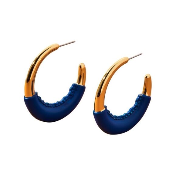 Alexis‎ Bittar Retro Memphis 14K Yellow Goldplated Half-Hoop Earrings, Blue, NWT - Picture 8 of 16